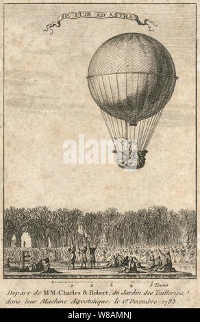 Partono de MM. Charles & Robert, du Jardin des Tuileries dans leur macchina aërostatique. Foto Stock
