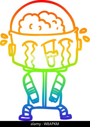 Rainbow linea di sfumatura di disegno di un cartone animato di piangere robot Illustrazione Vettoriale