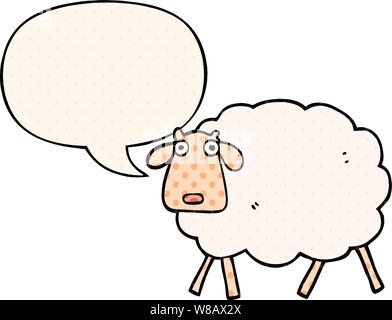 Cartoon pecora con discorso bolla in stile fumetto Illustrazione Vettoriale