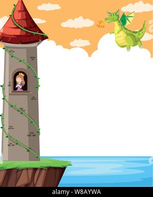 Castello di fantasia con la principessa illustrazione Illustrazione Vettoriale