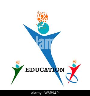 Istruzione modello logo con il logo del cervello silhouette design template vettoriale. Credo idea concetto. brain storm pensando di potenza del cervello icona logotipo Illustrazione Vettoriale