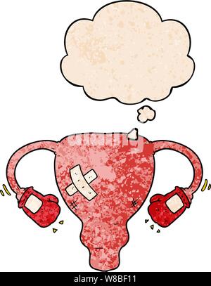 Cartoon battere con utero i guantoni con bolle di pensiero in grunge stile di tessitura Illustrazione Vettoriale
