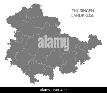 Mappa moderno - Turingia mappa della Germania con le contee di colore grigio Foto Stock