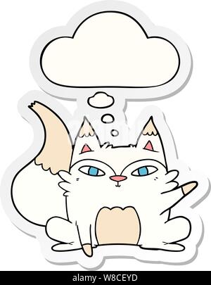 Cartoon Arctic Fox con bolle di pensiero come un adesivo stampato Illustrazione Vettoriale