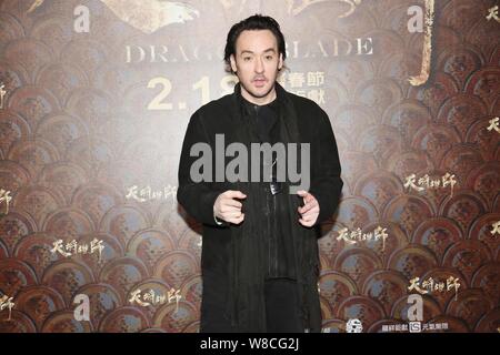 Attore americano John Cusack partecipa a una conferenza stampa per il suo nuovo film 'Dragon pala" in Taipei, Taiwan, 12 febbraio 2015. Foto Stock