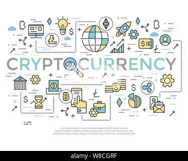 Crypto valuta la linea sottile di colore sfondo icone isolato illustrazione vettoriale Illustrazione Vettoriale
