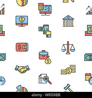 Contabilità, Banca finanza linea piatta icone illustrazione vettoriale sfondo, modello senza giunture Illustrazione Vettoriale
