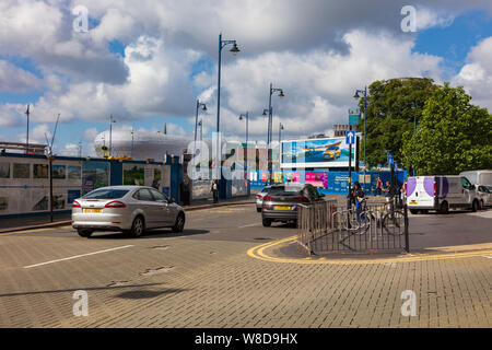 Il centro di Birmingham ha grandi aree chiuse per lo sviluppo della linea ad alta velocità 2, servizio Park Street, Birmingham, West Midlands, Regno Unito Foto Stock