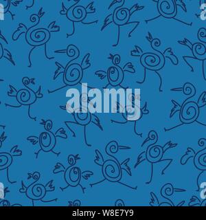 Vettore senza soluzione di continuità con il modello semplificato danze divertenti uccelli Illustrazione Vettoriale