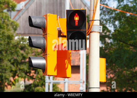 Sito in costruzione luce del traffico commutato a rosso, segno di traffico, Norimberga, Germania, Europa Foto Stock