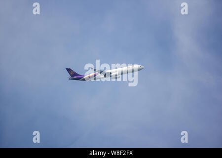 Licciana Nardi, Italia - 31 Luglio 2019: HS-TBB Airbus A330-300 di Thai Airways. In Volo Chiang Mai a Bangkok. Foto Stock