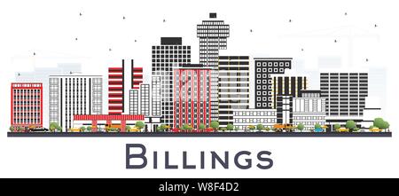 Billings Montana dello skyline della città con edifici di colore isolato su bianco. Illustrazione Vettoriale. Viaggi di affari e turismo Concept. Illustrazione Vettoriale