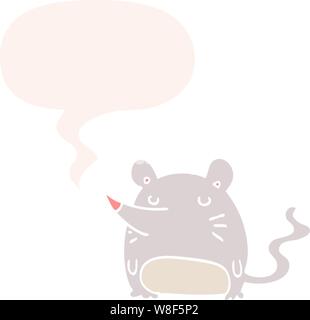 Cartoon mouse con discorso bolla in stile retrò Illustrazione Vettoriale