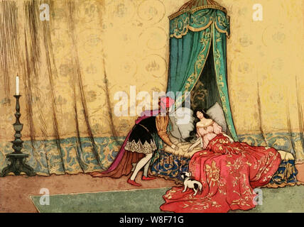 La principessa e il principe azzurro / bianco neve / sleeping beauty vintage arte Foto Stock