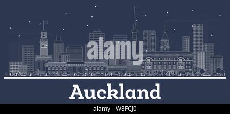 Delineare Auckland Nuova Zelanda skyline della città con edifici bianchi. Illustrazione Vettoriale. Viaggi di lavoro e di concetto con architettura moderna. Illustrazione Vettoriale