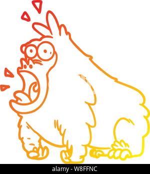 Gradiente di caldo la linea di disegno di un cartoon gridando gorilla Illustrazione Vettoriale