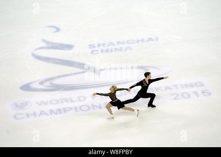 Madison Hubbell e Zachary Donohue degli Stati Uniti eseguire durante la danza su ghiaccio Danza libera dell'ISU World Figure Skating Championships 2015 Foto Stock