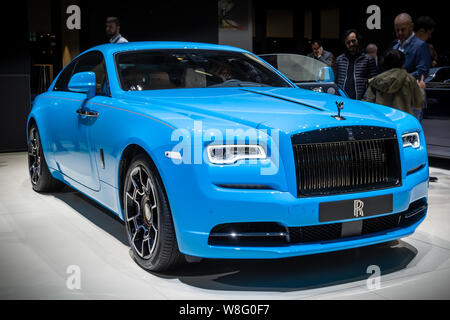 Ginevra, Svizzera - 6 Marzo 2019: Rolls Royce Wraith 6.6 Coupe auto di lusso presentati presso l'ottantanovesimo Geneva International Motor Show. Foto Stock