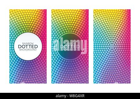 Gradiente colorati striscioni con tratteggiata circolare texture. Rainbow set di banner. Illustrazione Vettoriale