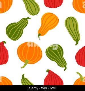 Disegnare a mano la zucca Seamless Pattern in semplice stile Doodle sfondo vettoriale zucche colorate di diverse forme e dimensioni isolato Illustrazione Vettoriale