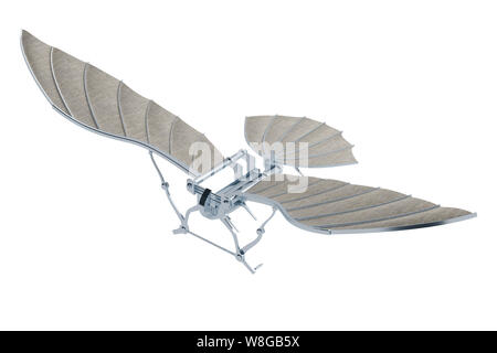 Invenzione di aeromobili di Leonardo da Vinci isolato su bianco. Il rendering 3D Foto Stock