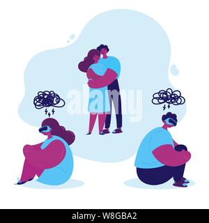 Conflitto tra il giovane.l uomo e la donna in vr Illustrazione Vettoriale