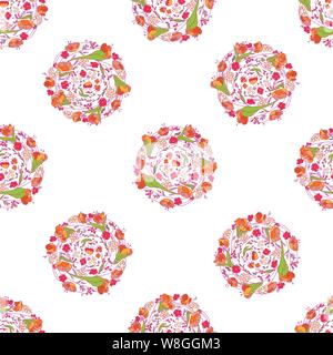 Vettore di Seamless pattern bouquet di fiori a pois. Ghirlanda di fiori per punti. Design floreale di superficie per la progettazione del modello. Illustrazione Vettoriale
