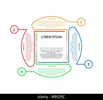 Infographics. Quattro fasi per il successo. Modello per la progettazione e la realizzazione del progetto, strategia e pianificazione delle attività di business e finanza. Illustrazione Vettoriale