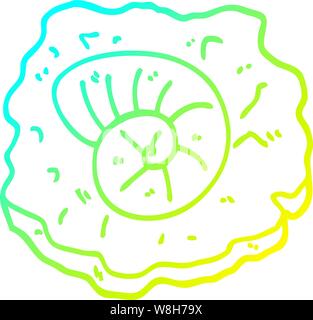 Gradiente a freddo la linea di disegno di un cartoon fossile antica Illustrazione Vettoriale