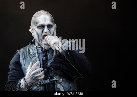 Powerwolf esibirsi dal vivo sul palco di Bloodstock Open Air Festival, UK, 9 agosto 2019. Foto Stock