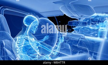 Airbag scattato in car crash, illustrazione del computer. Foto Stock