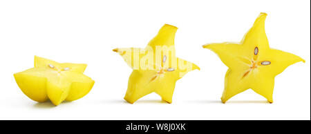 Frutta Ñarambola (starfruit) strati isolati su sfondo bianco Foto Stock