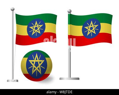 Etiopia bandiera sul polo e la sfera. Pennone di metallo. Bandiera nazionale dell'Etiopia illustrazione Foto Stock