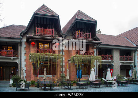 Una vista di Sinan Mansions vicino a Fuxing Park nella ex Concessione Francese di Shanghai, Cina, 30 gennaio 2016. Foto Stock