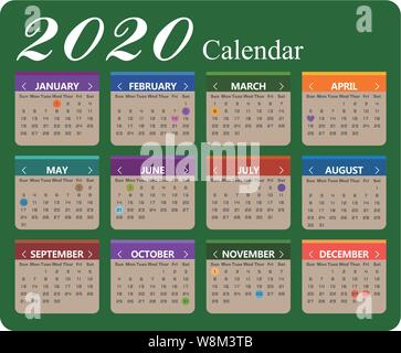 Vector anno 2020 sfondo calendario Illustrazione Vettoriale