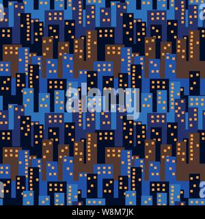 Vettore di seamless pattern urbano con grattacieli di sera Illustrazione Vettoriale