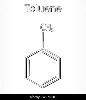 Molecola di toluene, C7H8 - La formula chimica di struttura e modello. Illustrazione Vettoriale Illustrazione Vettoriale