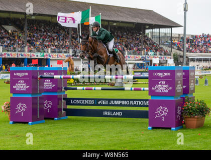 Dublino, Irlanda 09 agosto 2019. Shane Sweetnam per Team Irlanda competere per l'Aga Khan Cup in Longines Nations Cup Show Jumping al RDS Dublin Horse Show. Credito: John Rymer/Alamy Live News Foto Stock