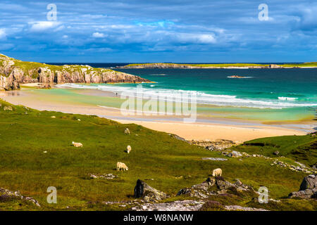 Ceannabeinne sabbiosa spiaggia di Costa Atlantica vicino a Durness in Scozia Foto Stock