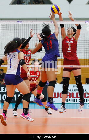 Fukaya grande tartaruga, Saitama, Giappone. 10 Ago, 2019. Nana Iwasaka (JPN), 10 agosto 2019 - Pallavolo : internazionale amichevole tra Giappone 3-0 Taipei cinese a Fukaya grande tartaruga, Saitama, Giappone. Credito: Sho Tamura AFLO/sport/Alamy Live News Foto Stock