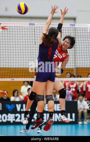 Fukaya grande tartaruga, Saitama, Giappone. 10 Ago, 2019. Sarina Koga (JPN), 10 agosto 2019 - Pallavolo : internazionale amichevole tra Giappone 3-0 Taipei cinese a Fukaya grande tartaruga, Saitama, Giappone. Credito: Sho Tamura AFLO/sport/Alamy Live News Foto Stock