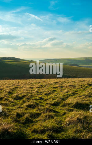 Guardando oltre il rotolamento downland verso Seaford testa su una calda serata primaverile Foto Stock