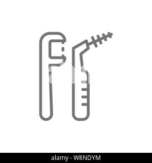 Flosser, filo interdentale icona linea. Isolato su sfondo bianco Illustrazione Vettoriale