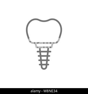 Vector impianto dentale, la corona di un dente icona linea. Illustrazione Vettoriale