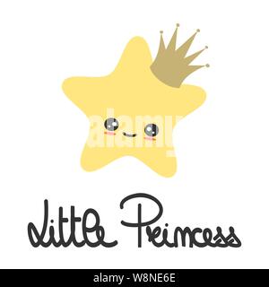 Carino disegnato a mano scritte principessina slogan con il cartoon star con corona illustrazione vettoriale per poster per bambini e baby room decor Illustrazione Vettoriale