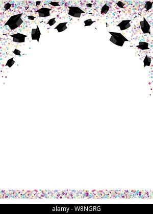 Cappucci per laureati in bright multi colore sfondo coriandoli