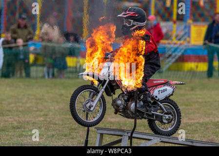 Echi di storia militare a mostra Purleigh, Essex, Regno Unito organizzata dalla Essex Storico veicolo militare associazione. Tigri moto Team Display Foto Stock