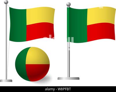 Benin bandiera sul polo e la sfera. Pennone di metallo. Bandiera nazionale del Benin illustrazione vettoriale Illustrazione Vettoriale