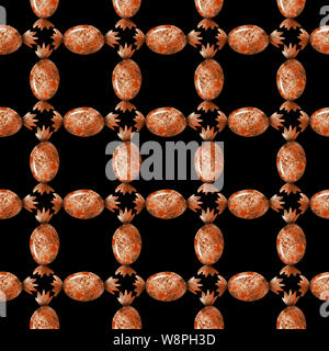 Acquerello seamless pattern con orange caramelle di Halloween su uno sfondo nero. Foto Stock