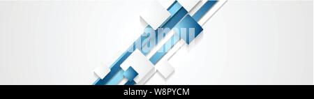 Blu strisce astratto e le piazze tech design banner. Vettore testata web sfondo grafico Illustrazione Vettoriale